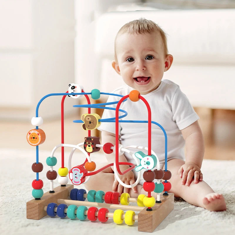 Montessori Baby Toys Wooden Roller Coaster Bead Maze Toddler Early Learning Educational Puzzle Math Toy for Children 1 2 3 Years