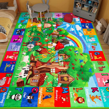 Baby Play Mat, Playpen Mat with Super Soft Touch, Activity Mats with Upgraded Anti-Slip Bottom, Machine Washable Crawling Mats for Floor & Picnic (Animal Alphabets)