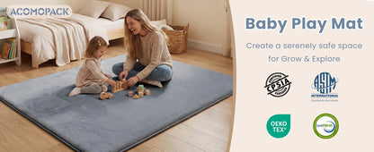 Baby Play Mat for Floor,1.3" Thick Elasti-Foam 50"×50" Playpen Mat for Tummy Time,Water Repellent Soft Coral Velvet for Toddler,Infant,Kids,Non-Slip Backing Safe for Crawling