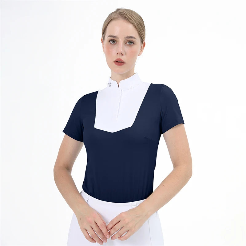 M LOGO Equestrian t-Shirts Short Sleeve Tops Horse Riding Clothing Women Button Training Rider Blouse Competition Show Top