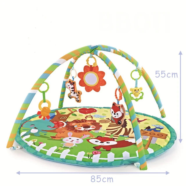 Baby Gym Play Mat, 8-in-1 Tummy Time Mat & Ball Pit with 6 Toys, Washable Baby Activity Mat for Visual, Hearing, Sensory, Motor Development, Babies Gift for Newborn Infant 0-3-6-9-12 Months