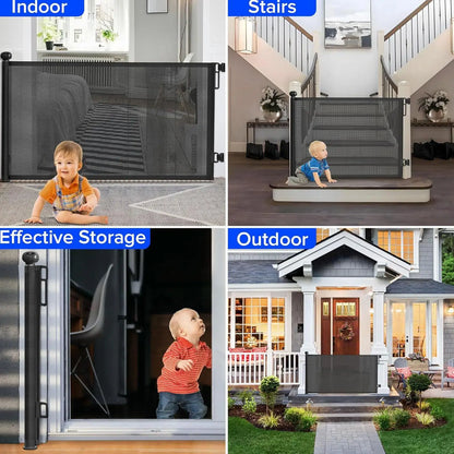Retractable Pet Gate Dog Retractable Gate No-Drill Childproof Net Fence Cat Baffle for Indoor Staircase Patio Fireplace Deck