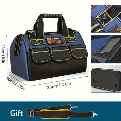 Tool Bag for Men with Waterproof Hard Bottom, Heavy Duty Tool Bag Wide Mouth Tote for Various Instrument, Electrician Carpenter Mechanic