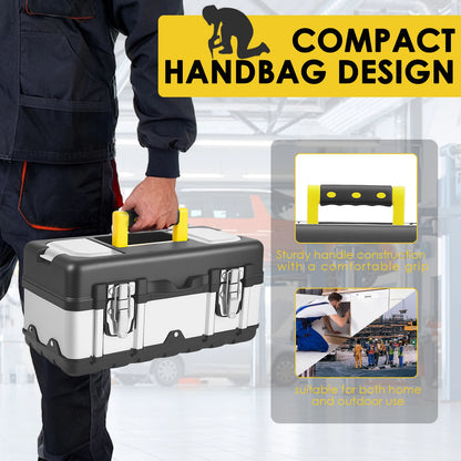 Tool Box, Deep, Long Handle, Extra Large Design, Fixed Divider for Tool Organization, Water and Debris Resistant