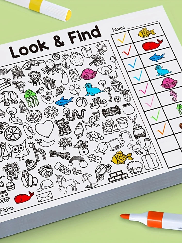 Interactive Hidden Object & Coloring Book for - Educational with Look & Find Activities, Sticker & Pages, Observation Skills & C