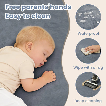 Baby Play Mat for Floor,1.3" Thick Elasti-Foam 50"×50" Playpen Mat for Tummy Time,Water Repellent Soft Coral Velvet for Toddler,Infant,Kids,Non-Slip Backing Safe for Crawling