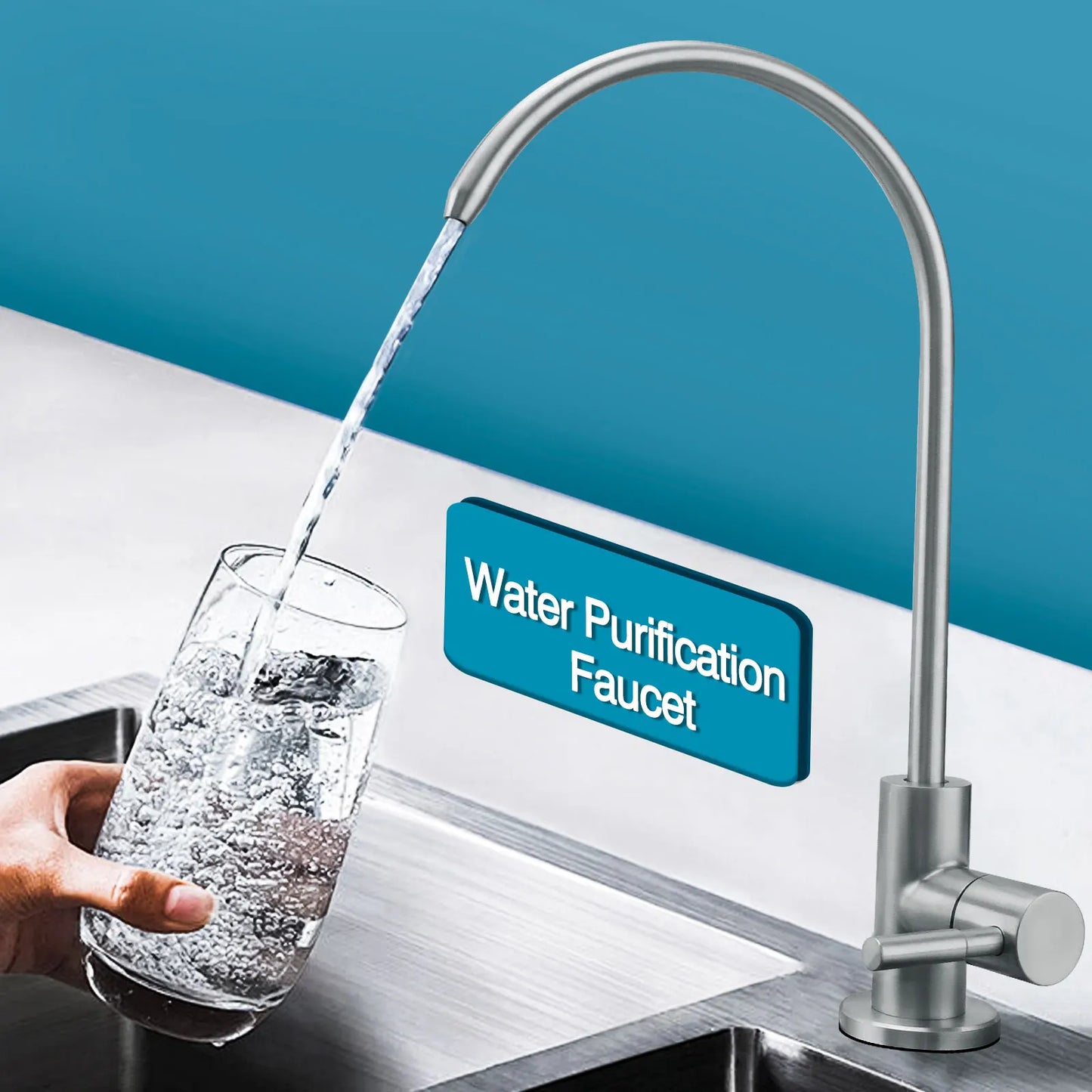 Water Filter Faucet Drinking Water Beverage Faucet 1/4"Kitchen Faucet Water Purifier Tap Drinking Tap Single Cold Water Sink Faucet Stainless Steel Filter Clean Water Faucet