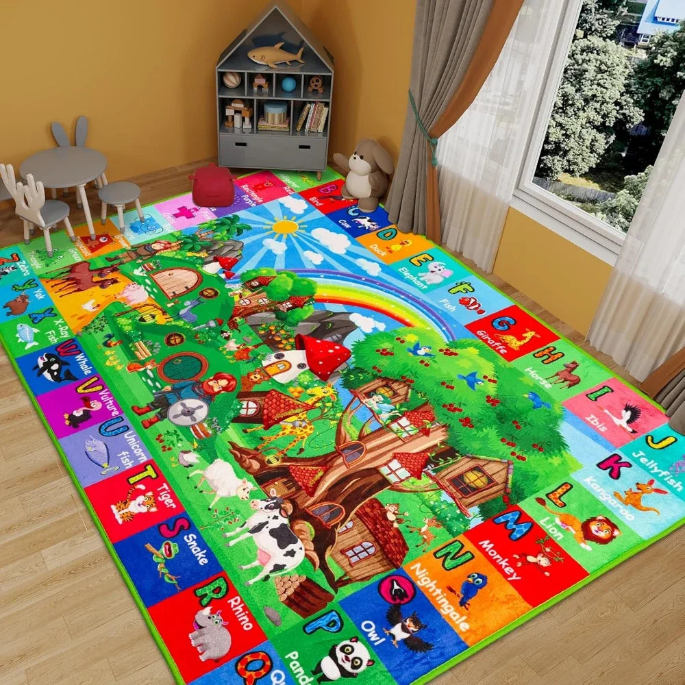 Baby Play Mat, Playpen Mat with Super Soft Touch, Activity Mats with Upgraded Anti-Slip Bottom, Machine Washable Crawling Mats for Floor & Picnic (Animal Alphabets)