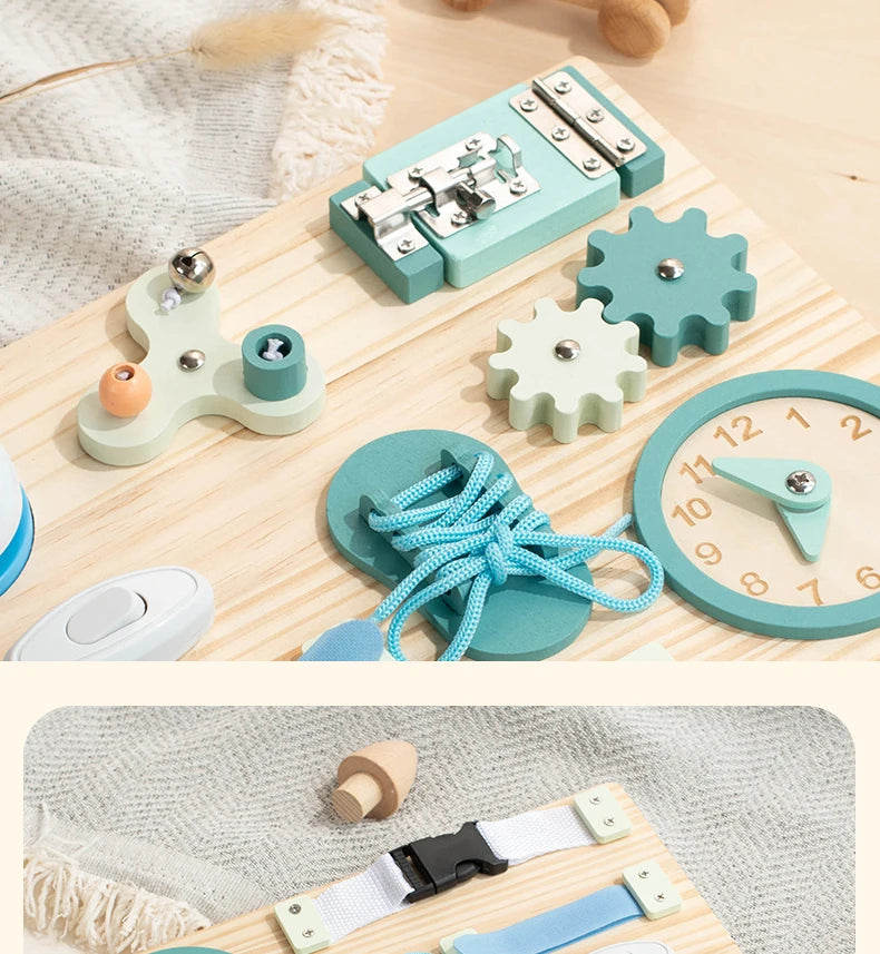 Montessori Busy Board for Toddlers Wooden Activity Sensory Board for Fine Motor Skills Travel Educational Learning Toys for Kid