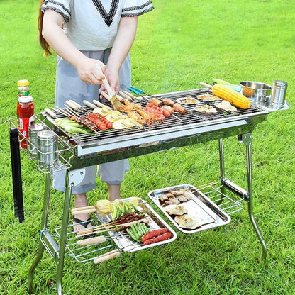 Stainless Steel Charcoal Grill Barbecue Tool Portable Free Installation Handle Folding  BBQ Cooking Grid  For  Park