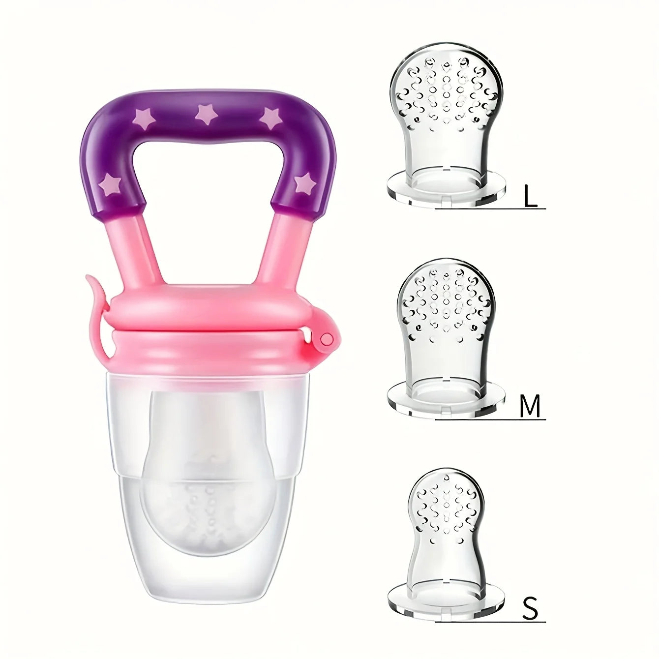 9pcs Baby Feeding Set: 1pc Silicone Squeeze Feeding Bottle With Spoon, 2pcs Fruit Feeder Pacifiers, 6pcs Mesh Pouches (2pcs S+2p