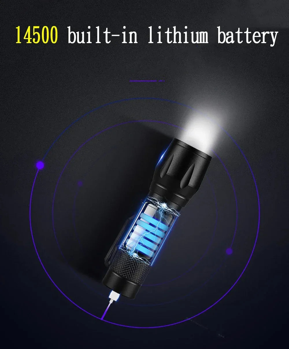3 PCS Mini LED COB Flashlight Portable Rechargeable Torch with Pen Clip Zoomable Waterproof Light Tactical Lamp Camping Lantern