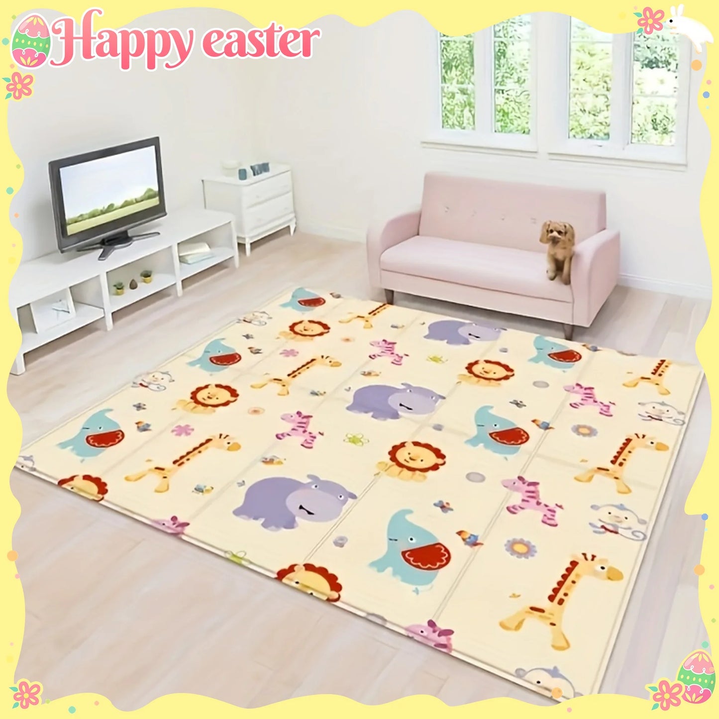 Baby Play Mat Double Sided Foldable Cartoon Pattern Crawling Mat Waterproof Non Slip Indoor Educational Activity Foam Flooring