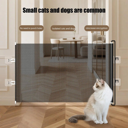 Tall Retractable Dog Gate Mesh Baby Fence Gate, Long Baby Gates Indoor Extra Long Gates for Kids or Pets, Outdoor Retractable Gate with Support Rods - Prevent Crawling Under