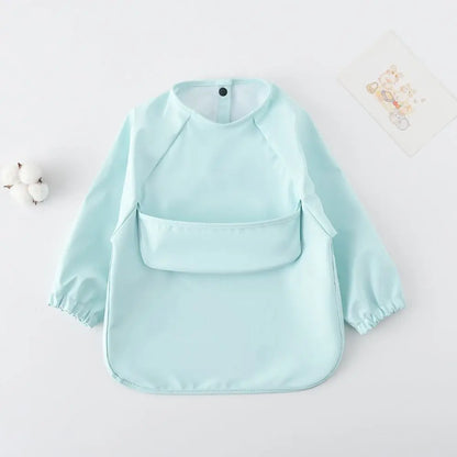 1pcs Solid Color Painting Smock Baby's Soft Waterproof Long Sleeve Art Smock Feeding Bib Apron for Kids Accessories