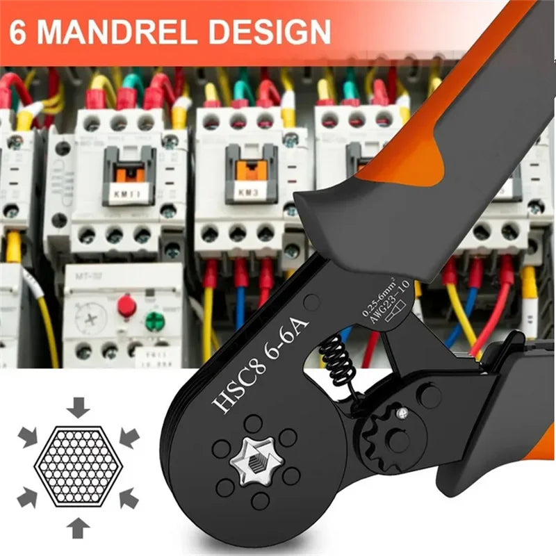 Ferrule Crimping Tool Hexagonal Self-Adjustable Ratchet Kit 23-10AWG 0.25-6mm² Crimper Kit with 400-2000pcs Wire Terminals