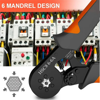 Ferrule Crimping Tool Hexagonal Self-Adjustable Ratchet Kit 23-10AWG 0.25-6mm² Crimper Kit with 400-2000pcs Wire Terminals
