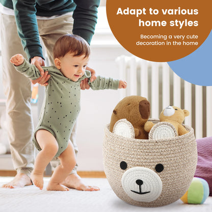 Storage Basket for Nursery – Large 29cmx29cm Cotton Rope Bin with Soft Felt Animal Patch – Toy Organizer, Baby Laundry Hamper, Diaper & Towel Holder – Foldable, Washable & Baby-Safe