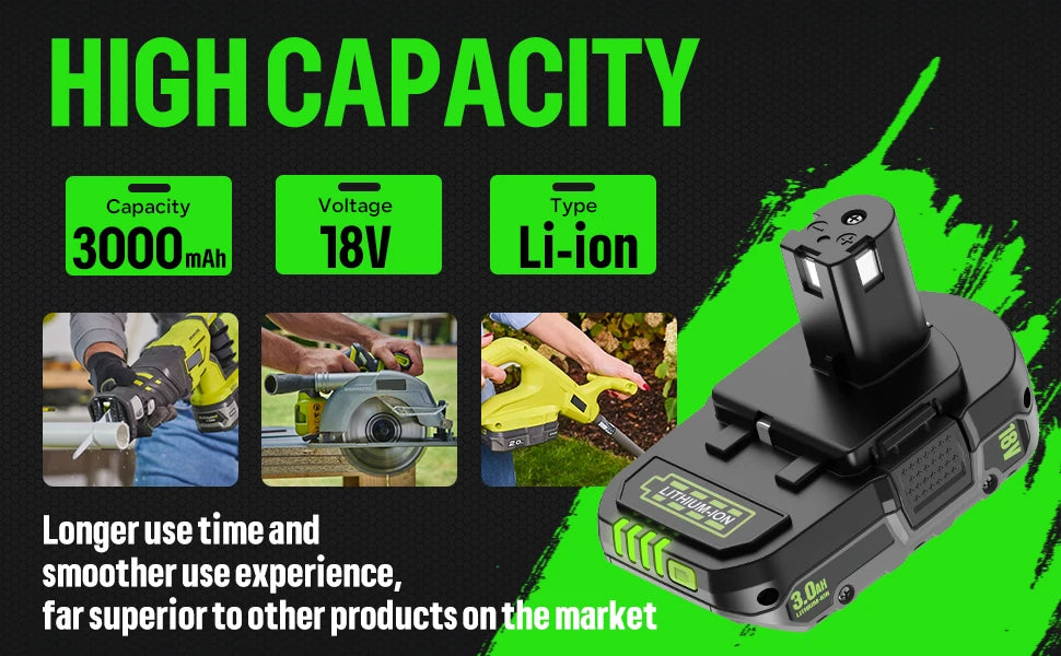 18V 3Ah For RYOBI P108 18V Battery Lithium-Ion Power Tools Ryobi P108 P107 P105 P104 P103 P102 Battery Tool Replacement