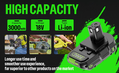 18V 3Ah For RYOBI P108 18V Battery Lithium-Ion Power Tools Ryobi P108 P107 P105 P104 P103 P102 Battery Tool Replacement