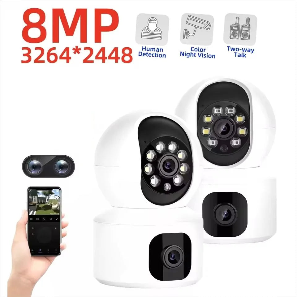 8MP WiFi IP Camera Dual Lens Baby Monitor Color Night Vision Human Automatic Tracking Video Smart Home Surveillance Camera