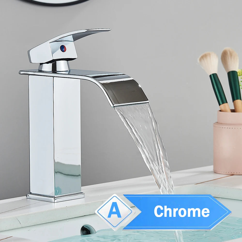 Chrome Vessel Sink Faucet, Tall Waterfall Bathroom Faucet Deck Mounted Bathroom Basin Faucet Waterfall Vanity Sink Hot and Cold Water Mixer Tap,Chrome,Black, Color