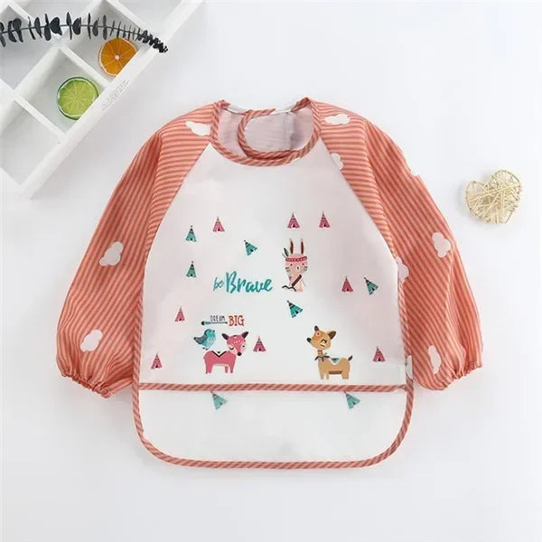 For1-3Year Baby Long Sleeve Scarf Waterproof Toddler Art Smock Feeding Bib Apron Pocket Infant Boys Girls Burp Cloth Banana Bibs