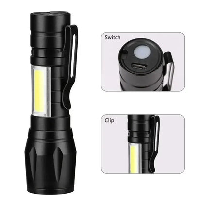 3 PCS Mini LED COB Flashlight Portable Rechargeable Torch with Pen Clip Zoomable Waterproof Light Tactical Lamp Camping Lantern