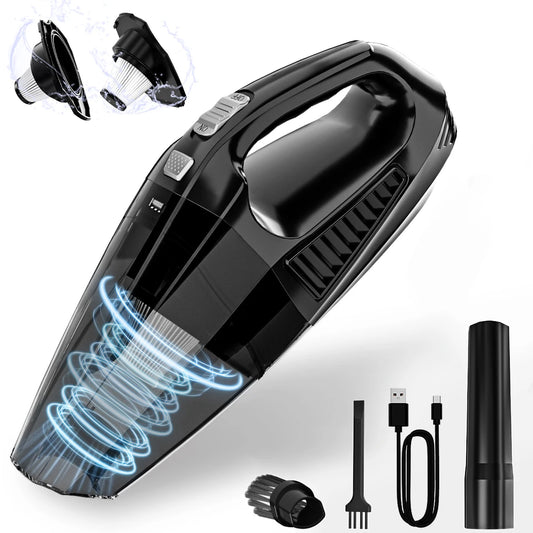 Handheld Vacuum Cordless Portable Car Vacuum with LED Light, High Power Suction, 3 in 1, Lightweight Rechargeable Hand Vacuum, Hand Held Vacuum Cleaner for Car Home Office, Pet Hair, Black