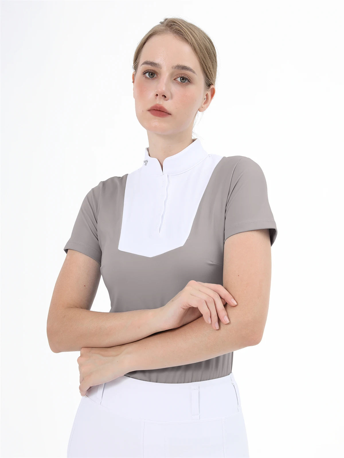 M LOGO Equestrian t-Shirts Short Sleeve Tops Horse Riding Clothing Women Button Training Rider Blouse Competition Show Top