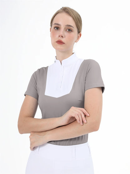 M LOGO Equestrian t-Shirts Short Sleeve Tops Horse Riding Clothing Women Button Training Rider Blouse Competition Show Top