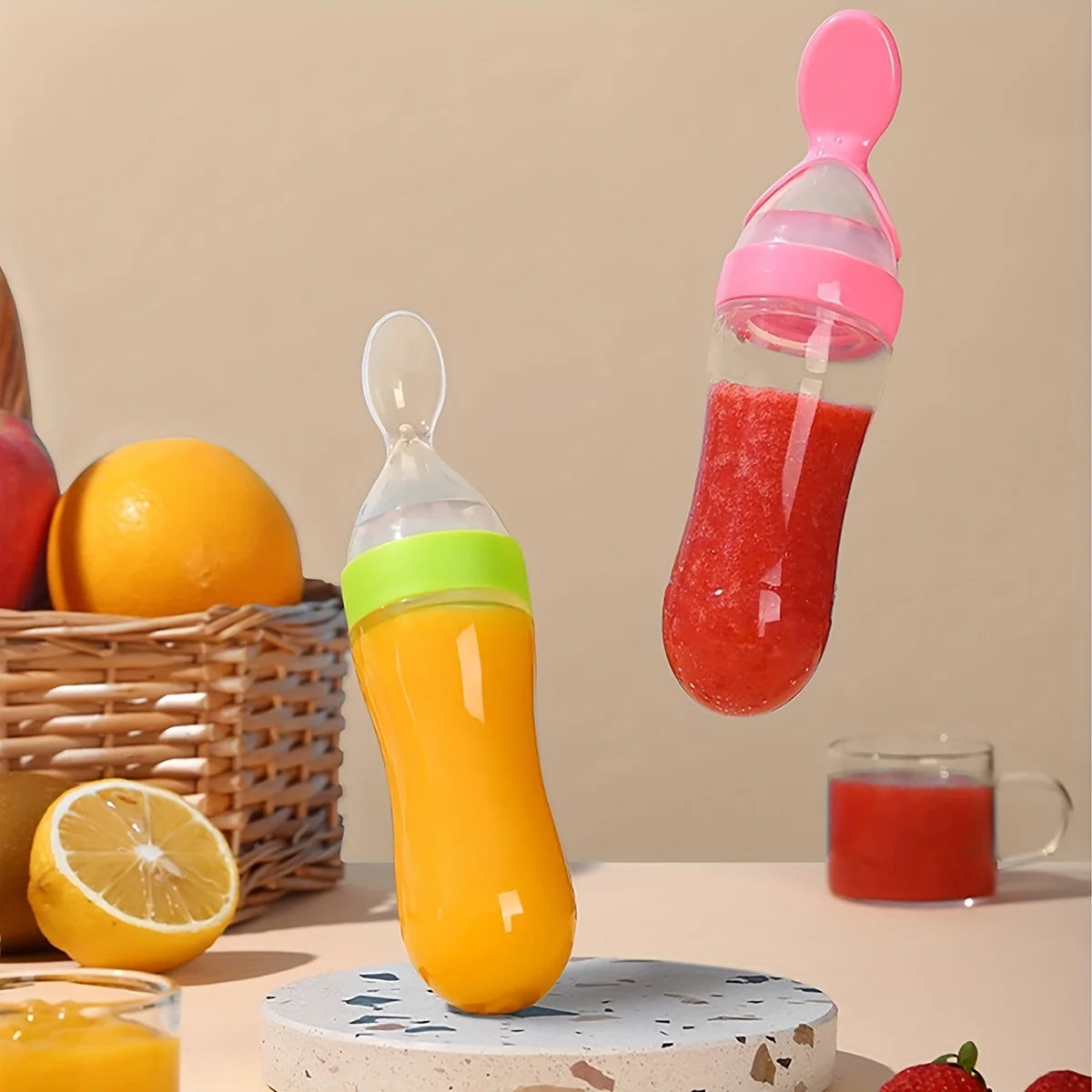 90ml/3oz Baby Silicone Spoon Feeder,Rice Paste Silicone Bottle,Squeeze Food Feeder for Infant-Perfect for Outside and Home