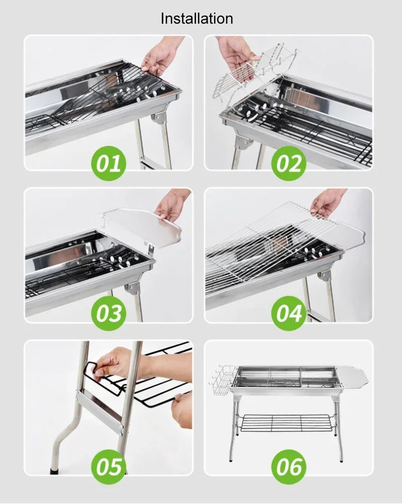 Stainless Steel Charcoal Grill Barbecue Tool Portable Free Installation Handle Folding  BBQ Cooking Grid  For  Park