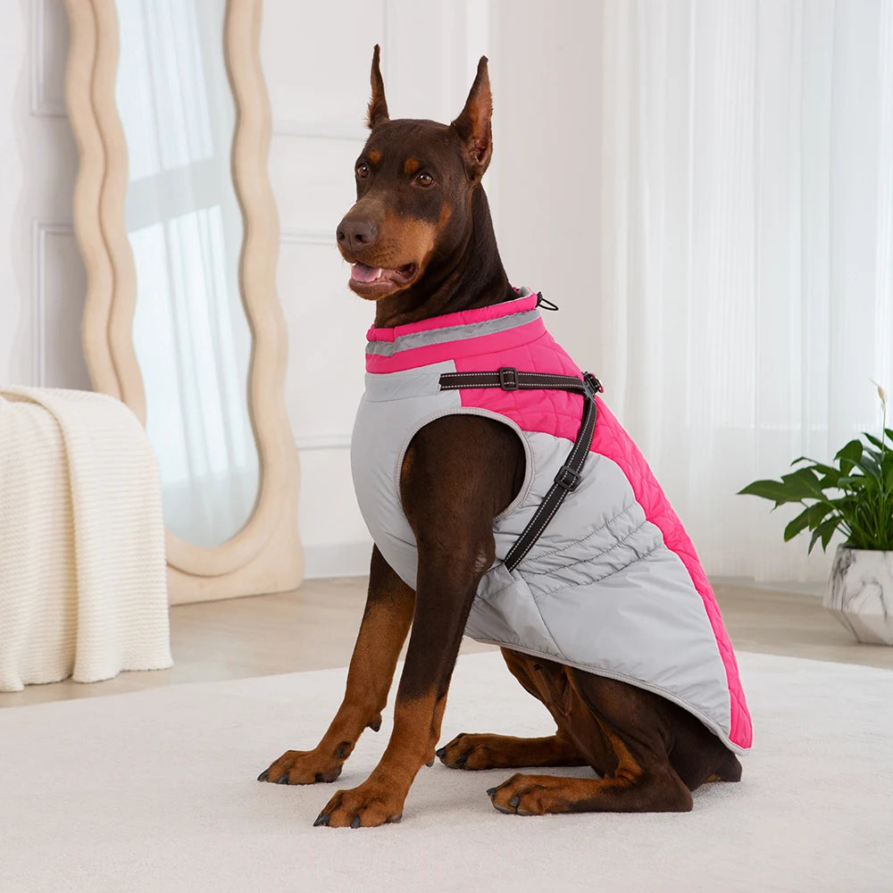 Small Dog Coat with Harness Built-in, Warm Dog Jacket with Zip, Reflective Winter Coat Pet Sweater Clothes for Small/Large Dogs
