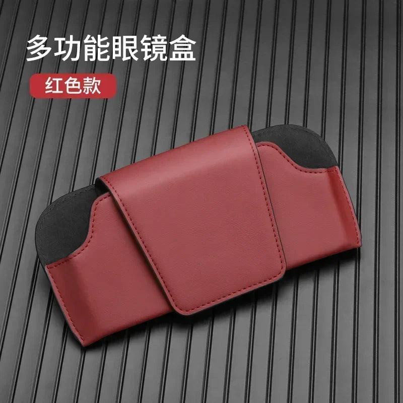 Cowhide Sun Visor Glasses Holder Premium Leather Wear-Resistant Sunglasses Protective Box Auto Eyeglasses Storage Case