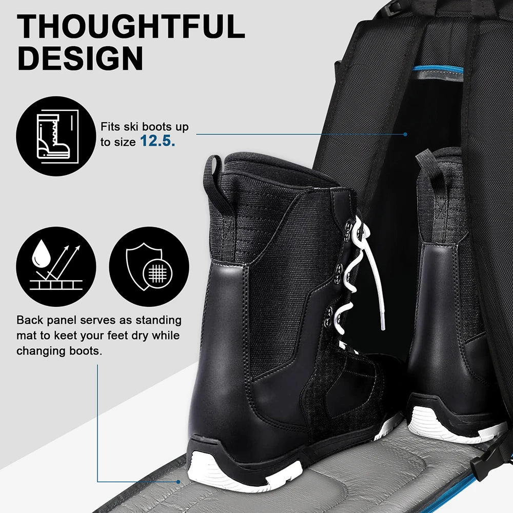 50L Ski Boot Bag with Rubberized Exterior/Waterproof Bottom for Skis, Snowboard, Ski Helmet, Accessories