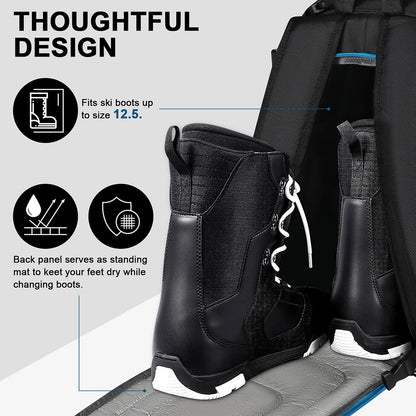 50L Ski Boot Bag with Rubberized Exterior/Waterproof Bottom for Skis, Snowboard, Ski Helmet, Accessories