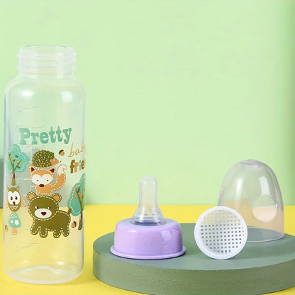 1PC Cute Animal Themed Baby Bottle Set with Food Grade Silicone Nipple Standard Caliber Anti-Drop Natural Touch for Infants