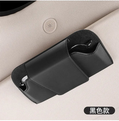 Cowhide Sun Visor Glasses Holder Premium Leather Wear-Resistant Sunglasses Protective Box Auto Eyeglasses Storage Case