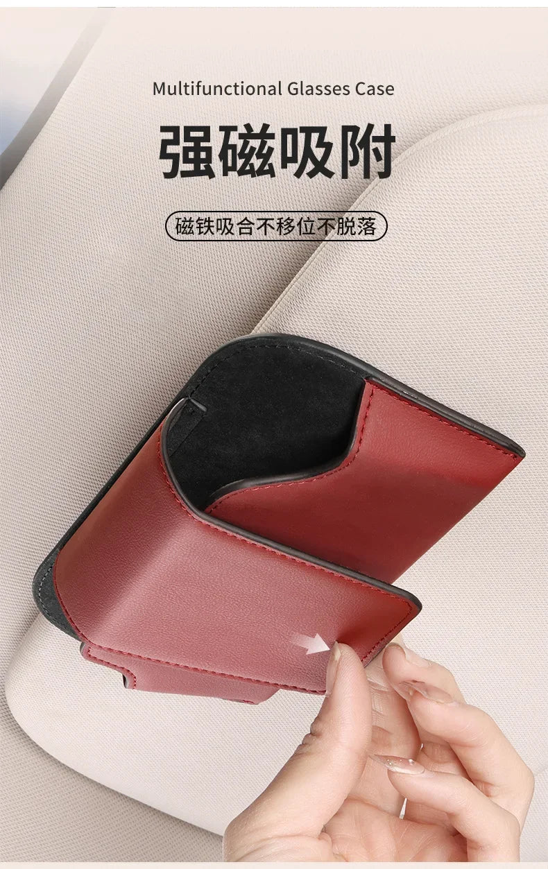 Cowhide Sun Visor Glasses Holder Premium Leather Wear-Resistant Sunglasses Protective Box Auto Eyeglasses Storage Case