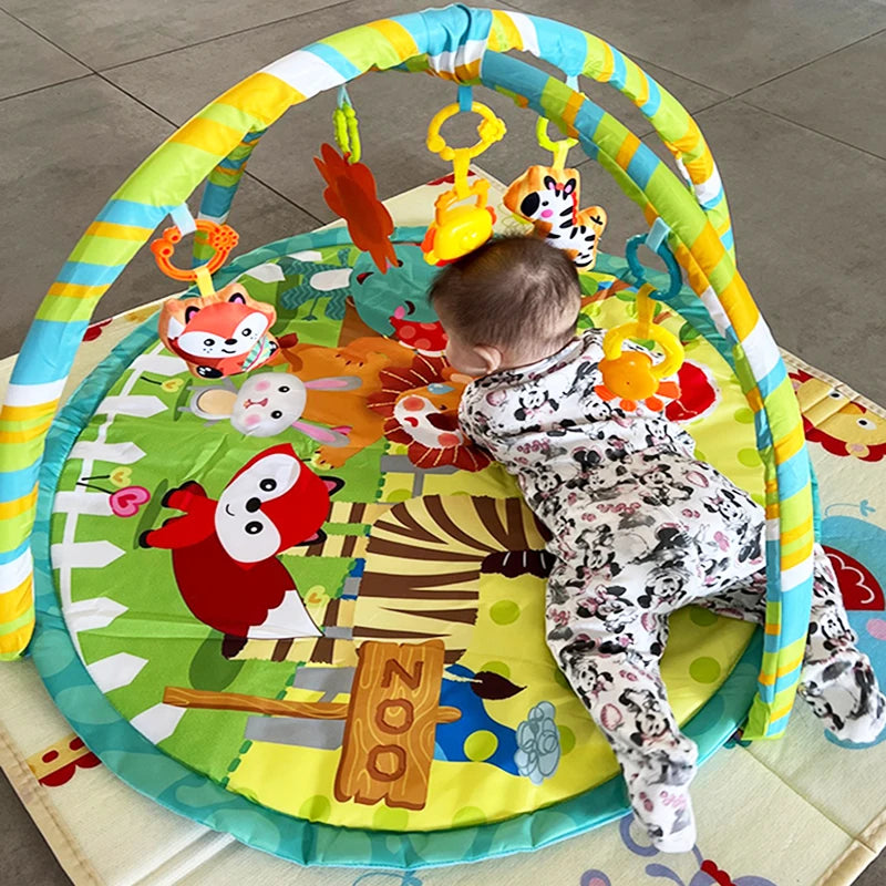 Baby Gym Play Mat, 8-in-1 Tummy Time Mat & Ball Pit with 6 Toys, Washable Baby Activity Mat for Visual, Hearing, Sensory, Motor Development, Babies Gift for Newborn Infant 0-3-6-9-12 Months