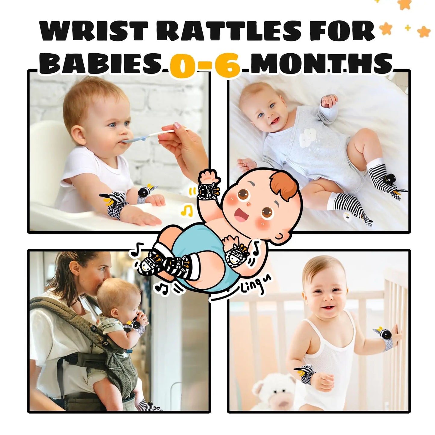 Baby Wrist Rattle Socks and Foot Finder Set, Perfect Baby Toys for 0-12 Months Newborn Boys and Girls As Shower Gifts