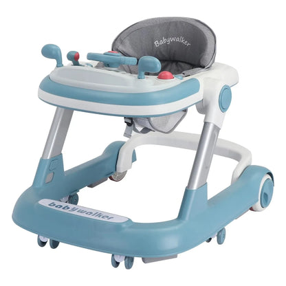 Foldable Activity Walker, Toddler Baby Push Walker with Removable Feeding Tray & Music Tray(Without Battery), 2 in 1 Baby Walker