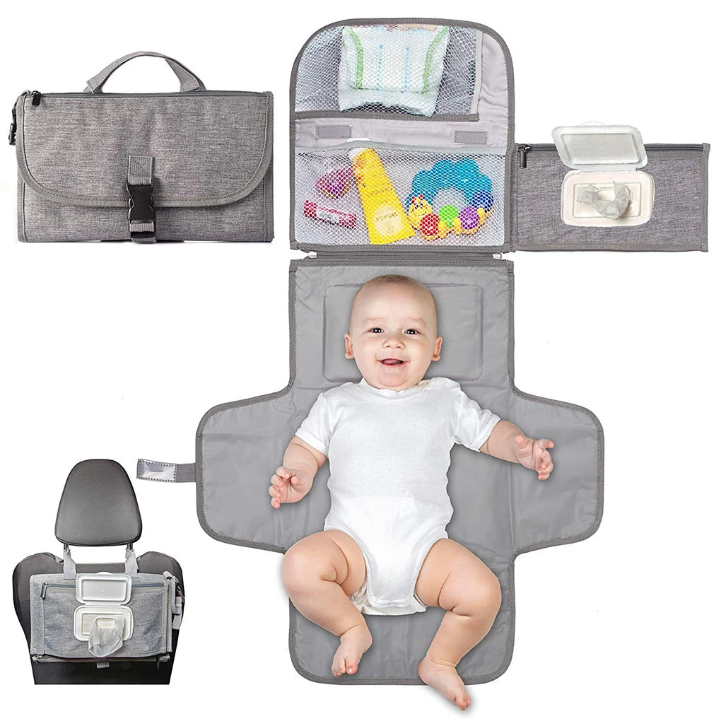 3 in 1 Diaper Changing Pad Portable Baby Changing Pad with Pockets Waterproof Travel Diaper Changing Hand Folding Diaper Bag