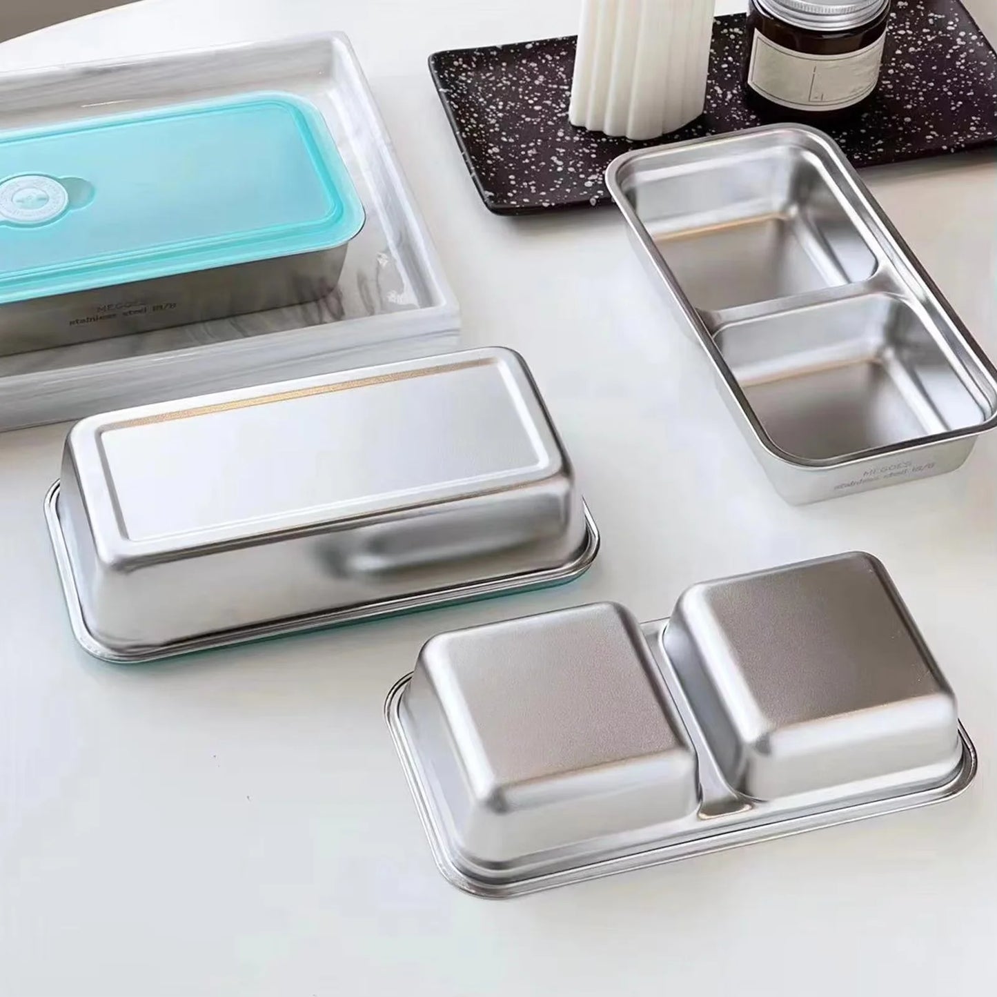 Stainless Steel Snack Containers Double Compartment Reusable Snack Containers Leak-proof Lunch Boxes For Outdoor Camping Picnic