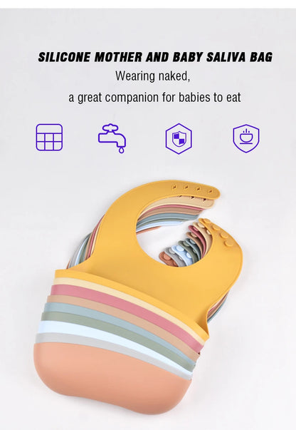Baby Silicone Tray Bib Waterproof Soft 4-speed Adjustable Bibs Newborn Eating Food Isolate Dirt Feeding Saliva Pocke Kids Stuff