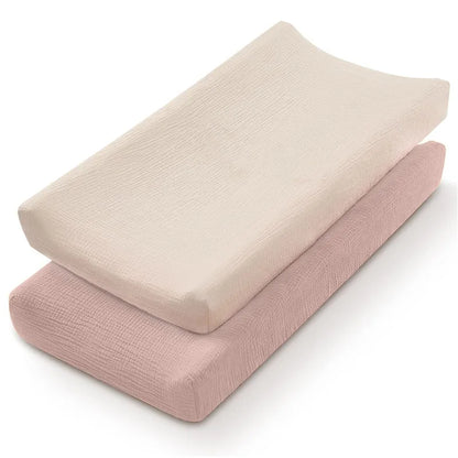 2PCS Diaper Changing Pad Cover Soft Breathable Cotton Newborn Baby Changing Mat Cover Solid Color Baby Shower Gifts