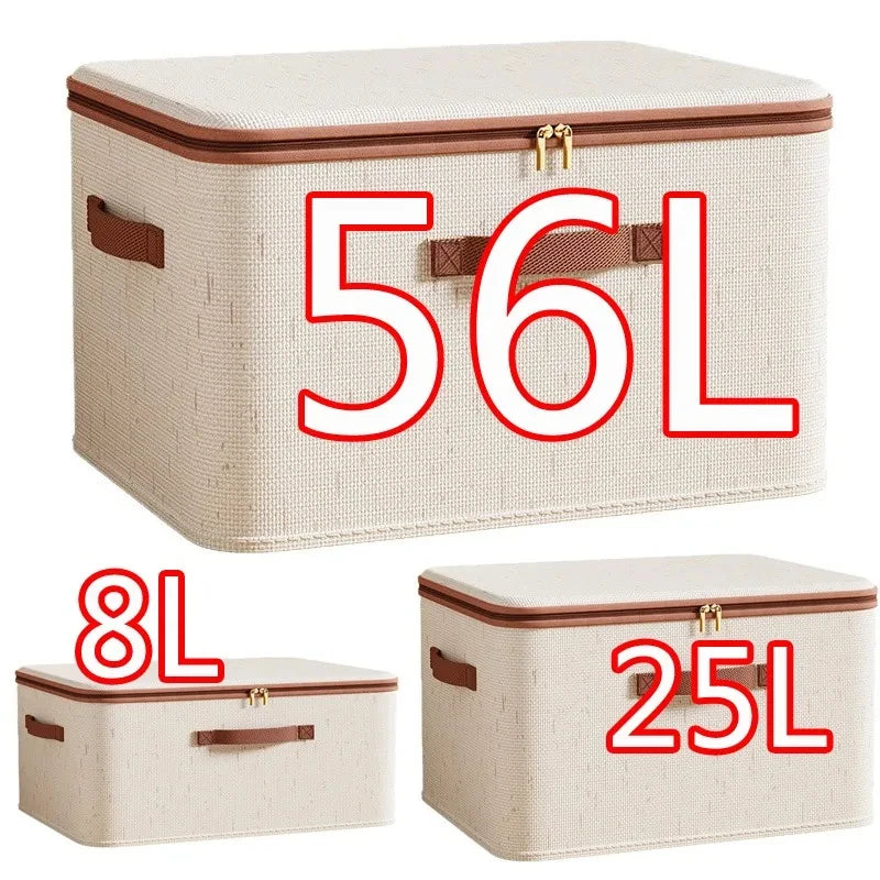 Extra Large Toy Storage Box with Lid, Collapsible Sturdy Toys Chest Storage Organizer Bin Basket | Heavy-duty Hard Shell Cotton Linen Zipper Storage Organizer Box with Lid for Clothes Toys Blankets