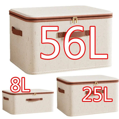 Extra Large Toy Storage Box with Lid, Collapsible Sturdy Toys Chest Storage Organizer Bin Basket | Heavy-duty Hard Shell Cotton Linen Zipper Storage Organizer Box with Lid for Clothes Toys Blankets