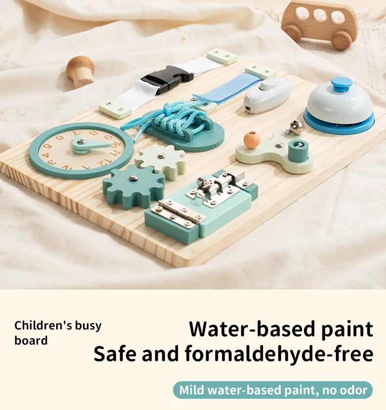 Montessori Busy Board for Toddlers Wooden Activity Sensory Board for Fine Motor Skills Travel Educational Learning Toys for Kid